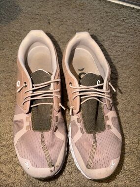 On Running Women's Athletic Shoes in Blush Pink and Olive